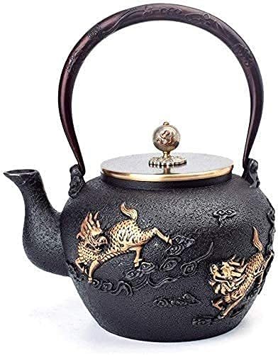 Tetera de hierro fundido de estilo japonés con infusor Tetera de hierro fundido de 1,2 l con tapa de cobre Tetera de tetsubin antioxidante para estufa eléctrica de cerámica Tetera retro negra lofty