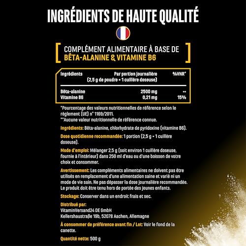 Bêta Alanine - 500 g Poudre Pure sans Additifs - Pureté +99% - 100% Acide Aminé Bêta Alanine - Vegan - German Elite Nutrition – vue 5