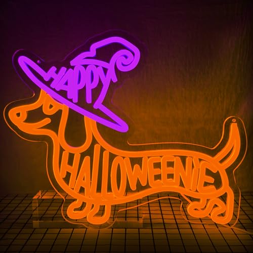 Image of Happy Halloween Neon Sign Halloween Neon Sign for Wall Decor Dimmable Dog Neon Light for Halloween Door Porch Room Party Wall Decor