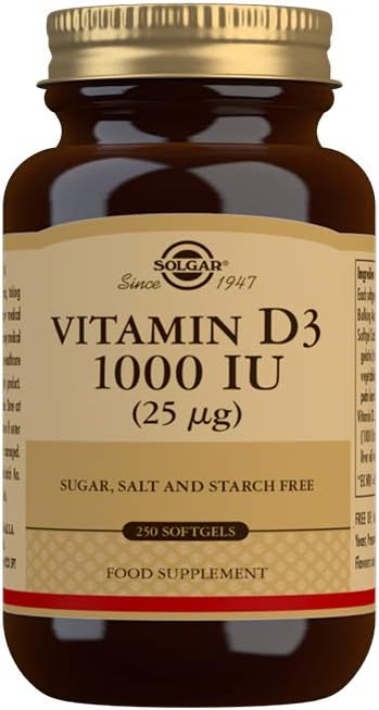 Solgar Vitamin D3 1000 IU (25 µg) Softgels - Pack of 250 - Healthy Bones and Teeth - Supports Immunity and Muscle Function - Gluten Free