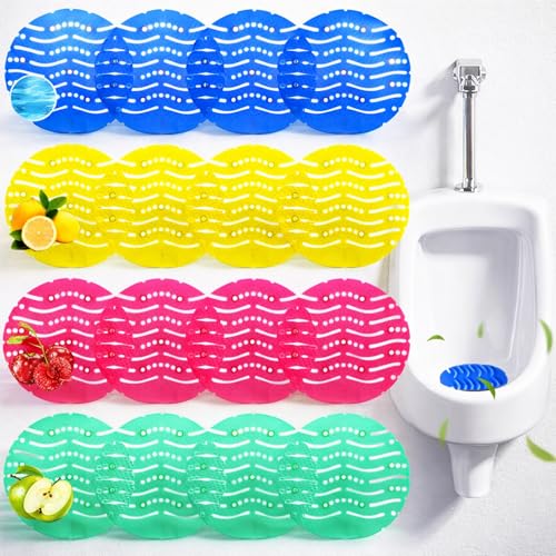 16er Urinalsieb mit Duft Spritzschutz Lufterfrischer Einzeln Verpackt WC & Urinal Lufterfrischer 4 Farben & Düfte (Rot: Kirsche Gelb: Zitrone Grün: Apfel Blau: Meeresbrise)