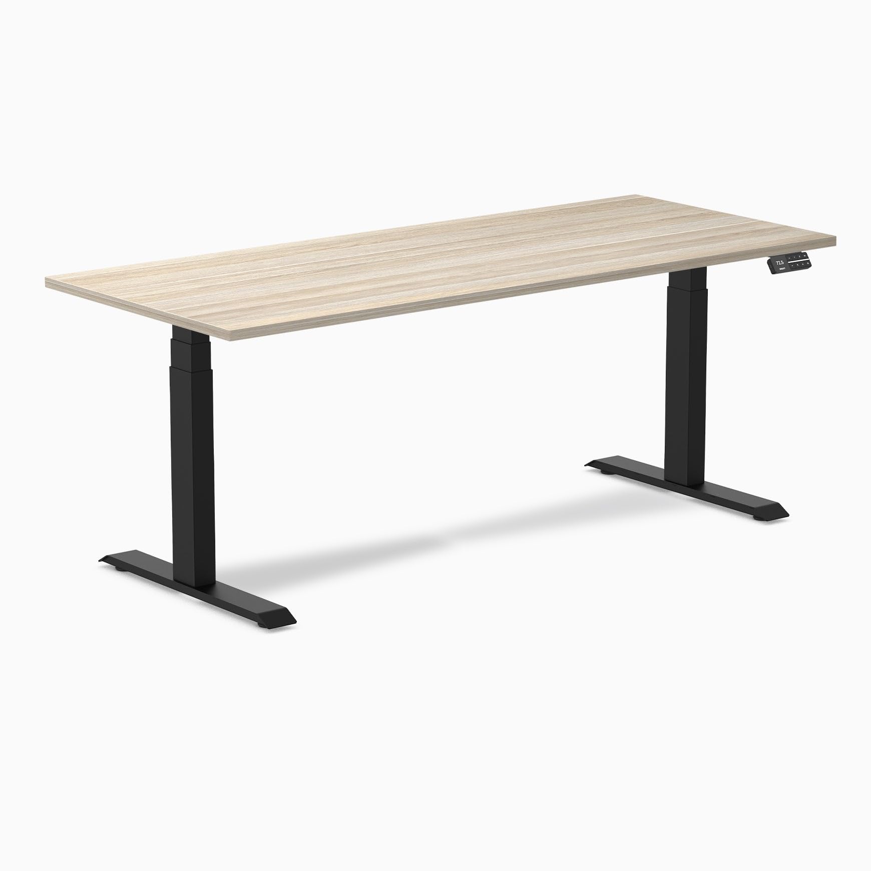 Desky Dual Laminate Sit Stand Desk Classic Oak 70.9" Matte Black