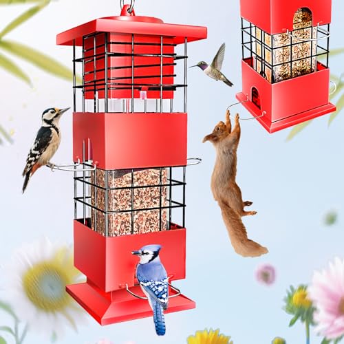 Kingsyard Squirrel-Proof Bird Feeder with 4 Feeding Ports