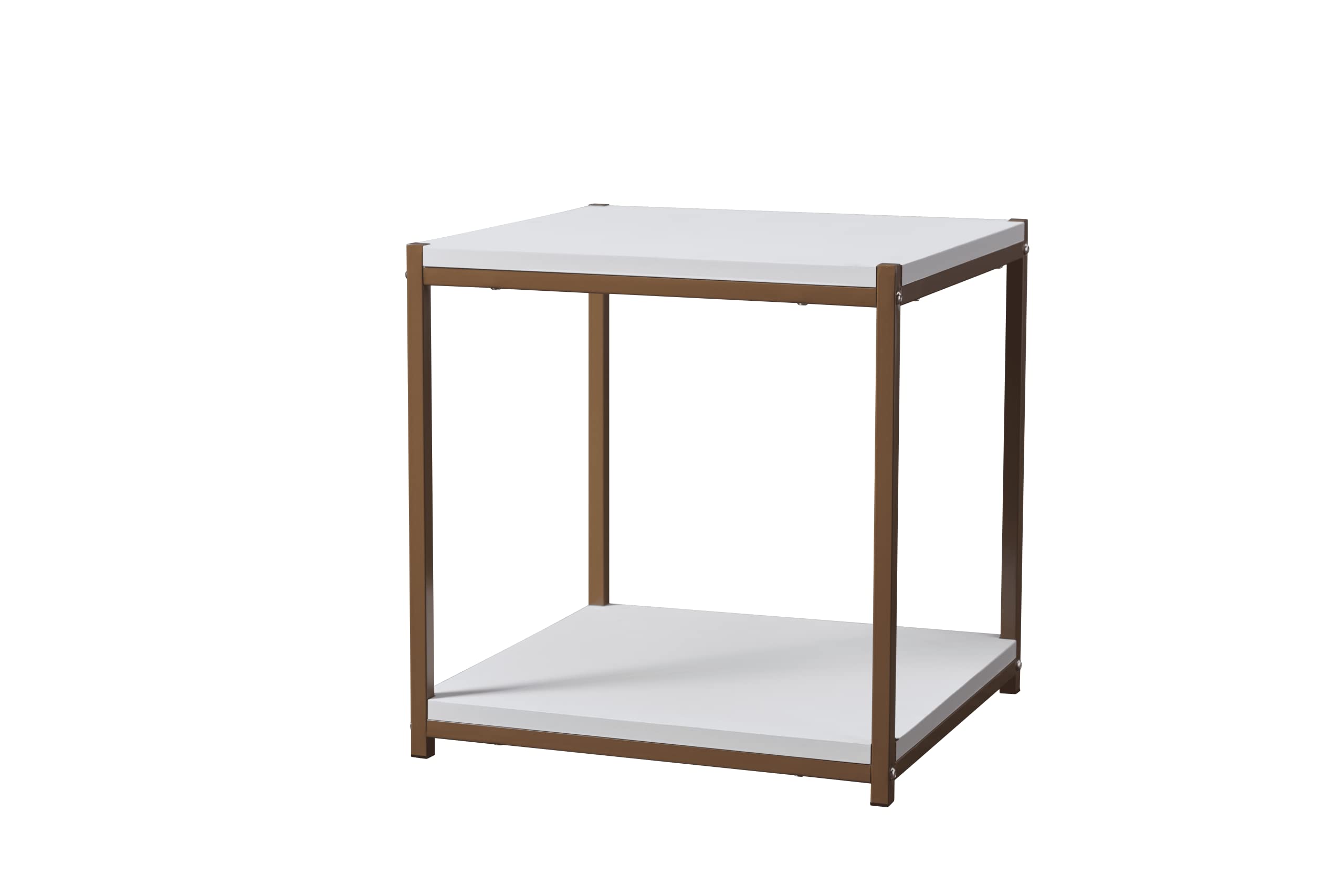 Caffoz Tall Side End Table Furniture Designs |Brooklyn Series | Night Stand | Coffee Table |Storage Shelf | Sturdy | Easy Assembly | White Gold Wood Look Accent Furniture with Metal Frame