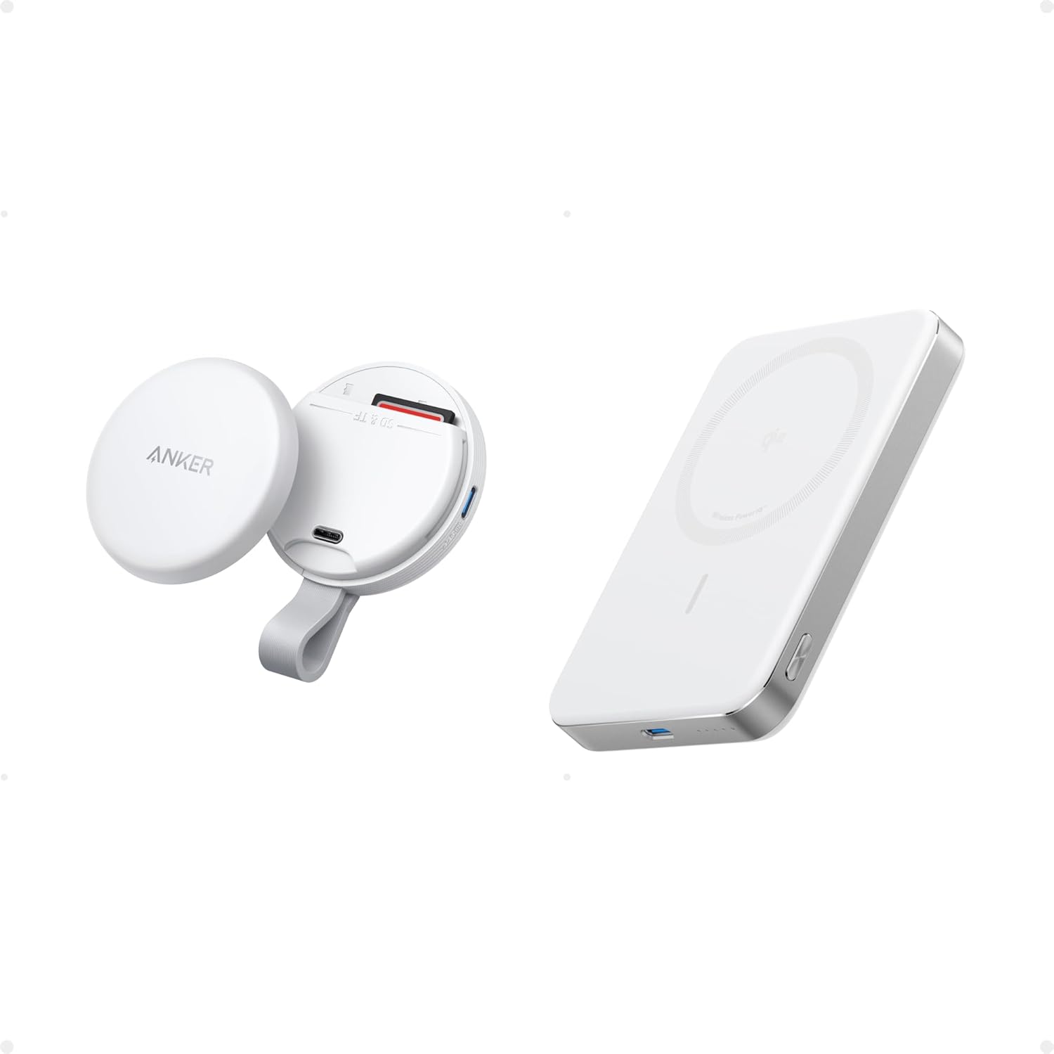 Anker MagGo USB-C Adapter, SD Card Reader, Portable Magnetic Memory Card Reader with Built-in Cable with MagGo Power Bank, Ultra-Slim 10,000mAh Magnetic Battery Pack, Qi2 Certified