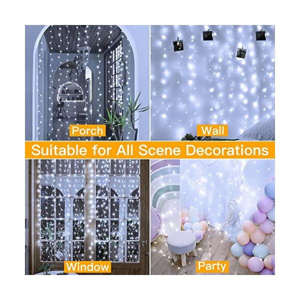 Ollny curtain lights for bedroom - 200led 6. 6x6. 6ft fairy lights curtain with 8 modes timer remote, usb power, waterproof hanging string lights for backdrop wedding party wall decorations - image 3