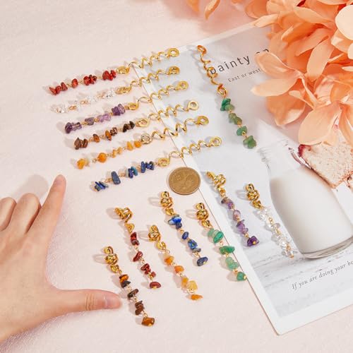 SUPERFINDINGS Pinzas para el cabello, 14 piezas, 7 colores, joyería para trenzas con colgante de piedra natural y espiral de cristal miniatura 2