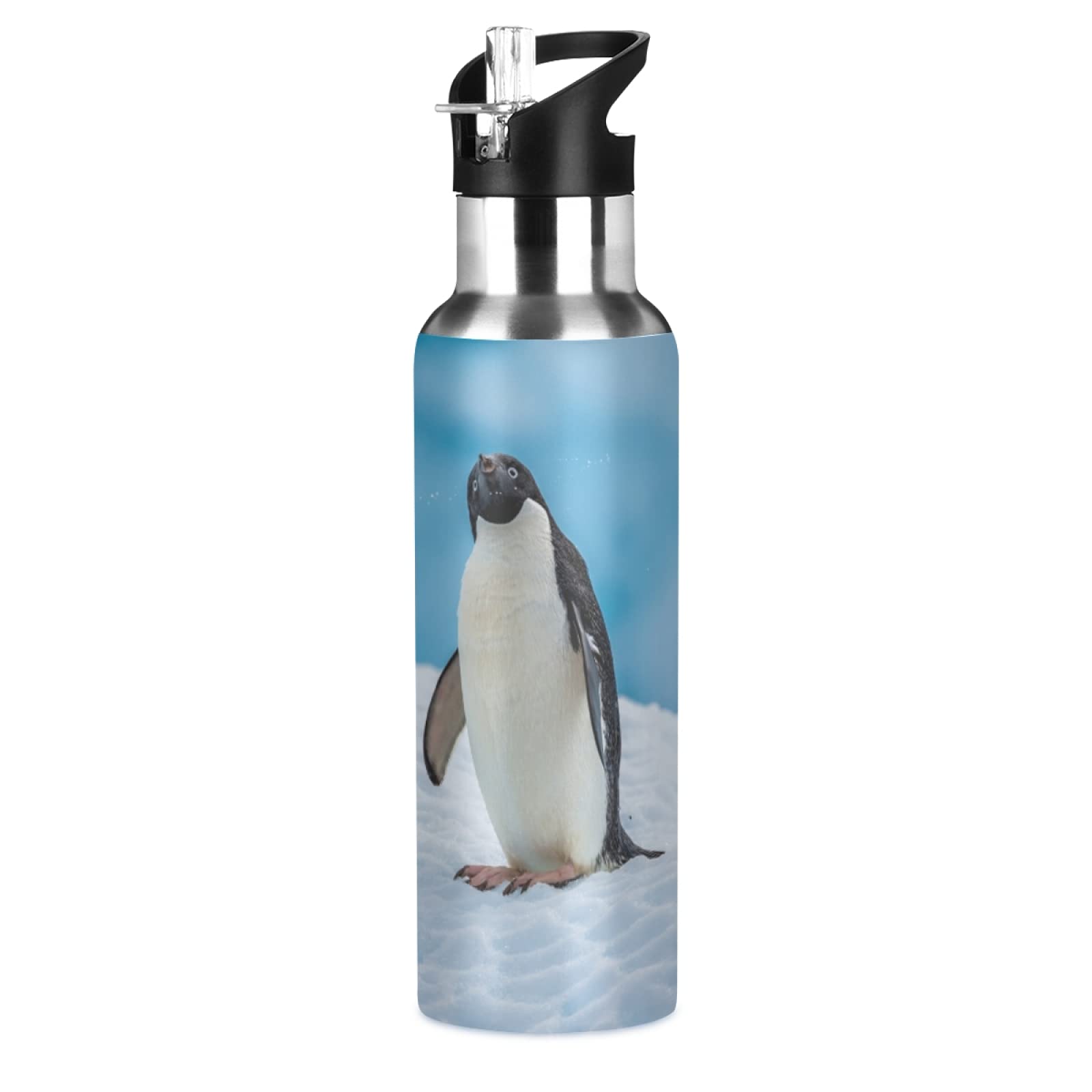 Vnurnrn Cute Animal Snow Penguin Bird Insulated Water Bottle with Straw Sport Stainless Steel Vacuum Flask BPA Free Travel Mug
