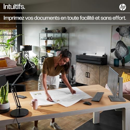 HP DesignJet T250 24, 61cm, Imprimante Grand Format, Traceur, Standard A4-A1, 76 Impressions A1/h, Wi-FI, Ethernet, USB, 2400x1200dpi, Métal recyclé, Version 2025, Garantie 2 Ans, Click, Noir