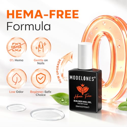 Image of modelones Builder Nail Gel HEMA-Free Clear, Gentle Formula Self Leveling