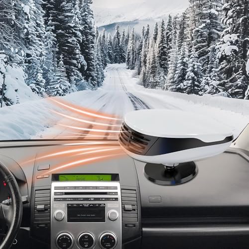 Auto Heizlüfter, 12 V 120W Tragbare Autoheizung, Auto Heizung mit 360° Drehbasis, Zigarettenanzünderstecker, Auto-Heizung Windschutzscheibe Defroster für Entnebelung und Schnelles Aufheizen (Weiß)