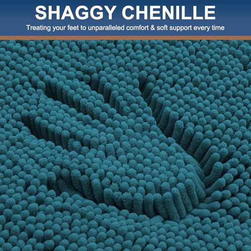 Smiry Luxury Chenille Bathroom Rugs 24x16, Extra Soft and Absorbent Shaggy Bath Mat, Machine Washable, Non-Slip Plush Carpet Runner for Tub, Shower, and Floor, Home Decor Accessories, Lake Blue