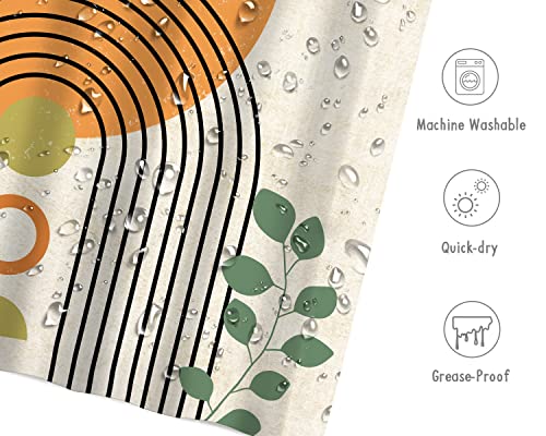 ARTINME Mid Century Abstract Shower Curtain Boho Arch Sun Beige Modern Minimalistic Home Bathtubs Bathroom Curtain Decoration Set with 12 Hooks Washable Durable Polyester Fabric 72"x72"