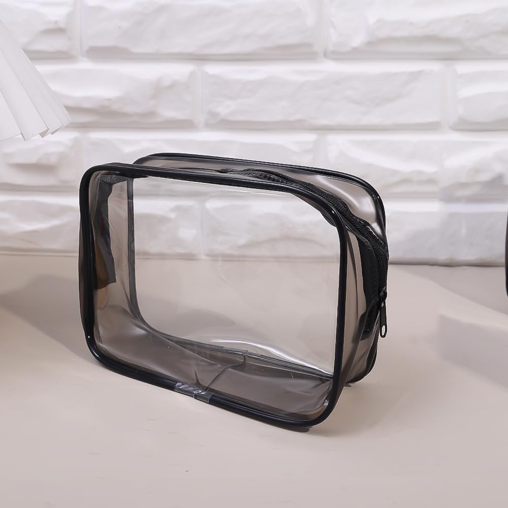Transparent Multifunctional Storage Bag PVC Waterproof Travel Toiletry Bag Cosmetics Organizer Storage Bags (Black,17 * 12 * 6cm,M)