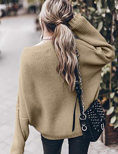 Image of Ugerlov Women's Oversized Sweaters Batwing Sleeve Mock Neck Jumper Tops Chunky Knit Pullover Sweater