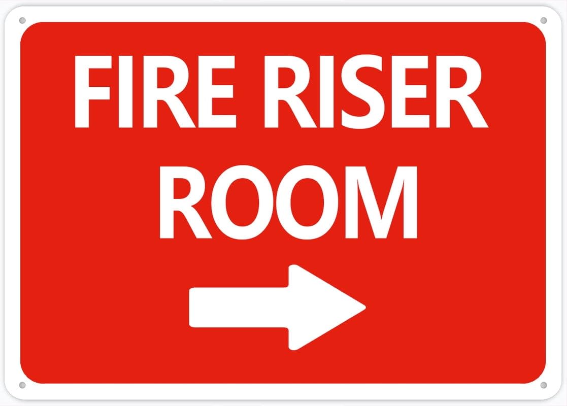 peiyeety Fire Riser Room (Right Arrow) Sign For Business - 8"x12" Rust Free Aluminum UV Printed, 4 Pre-Drilled Holes, Durable Weatherproof