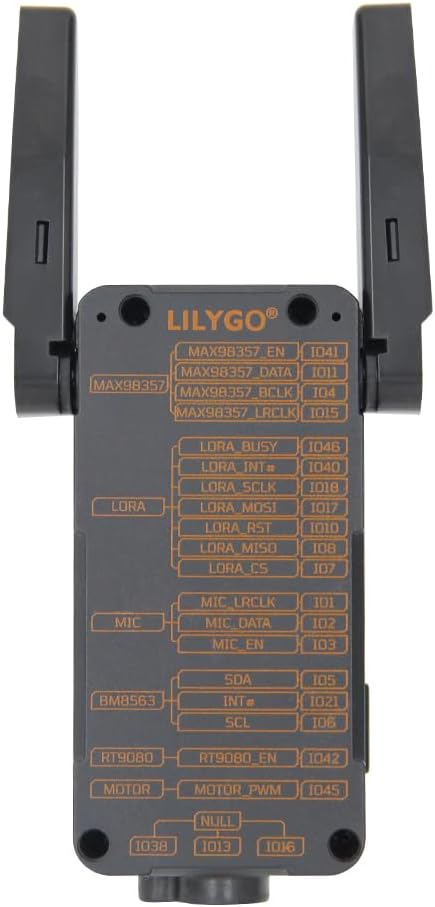 LILYGO T-Display S3 Pro LR1121 front view with antennas extended.