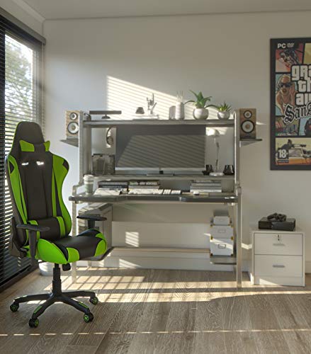 Sedia da Gaming, Ergonomica Sedia da Ufficio, Sedile Sport di Lusso Sedia Gamer, Reclinabile con Braccioli e Poggiatesta Cuscino Lombare, Sedia PC (Verde) - Sedia gaming - Immagine 12