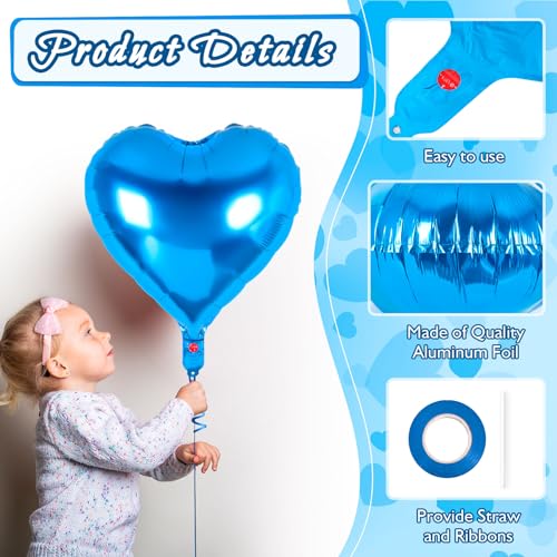 Image of 36 Pcs Blue Heart Balloons,18 Inch Heart Foil Balloons Valentine Balloon for Wedding Engagement Party Valentine Day Decorations