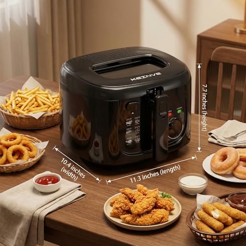 Image of KEINVE Electric Deep Fryer with Basket, 2.5L Oil Fryer with Non-Stick Inner, Viewing Window, 1600Watt Fast Heating, Black