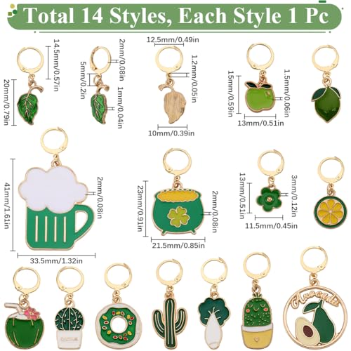 SUNNYCLUE 1 Box 14Pcs Stitch Marker Cute Crochet Markers Bulk Green Cactus Enamel Charms Small Locking Metal Plant Knit Stitch Markers for Crocheting Knitting Sewing Weaving Quilting jewellery Making - Image 2