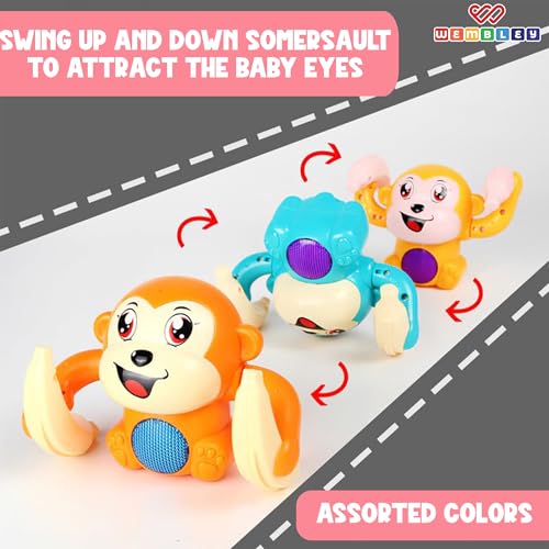 Image of Wembley Rolling Musical Monkey and Crawling Crab Toy Combo | Rechargeable Sensory Tummy Time Toys | Gift for Kids and Toddlers