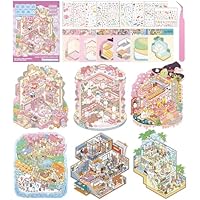 Wnqou 2 Sets DIY 3D House Stickers & Large 3D Miniature Simulated Cabin