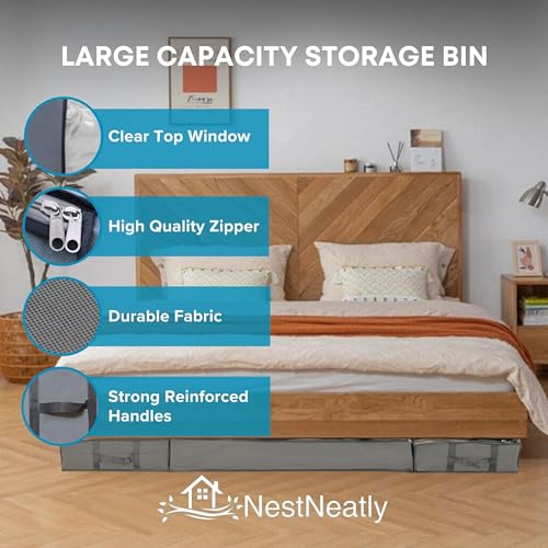 NeatNestly SmartCube Under Bed Storage Bags - 3 Pack Large 39" x 18" x 6" Gray Containers with Reinforced Handles, Foldable Underbed Storage Organizer for Clothing, Blankets & Shoes - Image 6