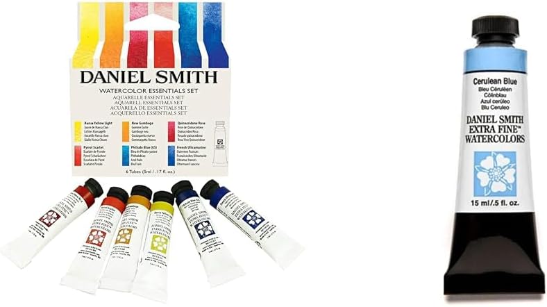 DANIEL SMITH Watercolor Essentials Introductory Set, 6 Tubes, 5ml & Cerulean Blue Single Tube, 15ml