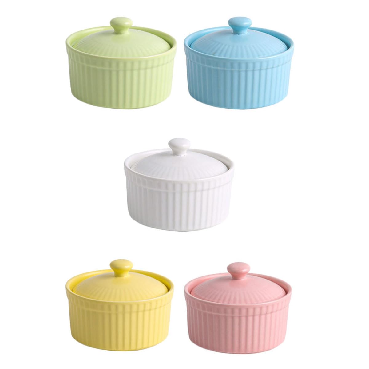 Cuencos de Cerámica Color Aleatorio Juego de 5 para Postres con Tapa Resistente a Altas Temperaturas y Fácil Desmolde Adecuado para Repostería y Cocina