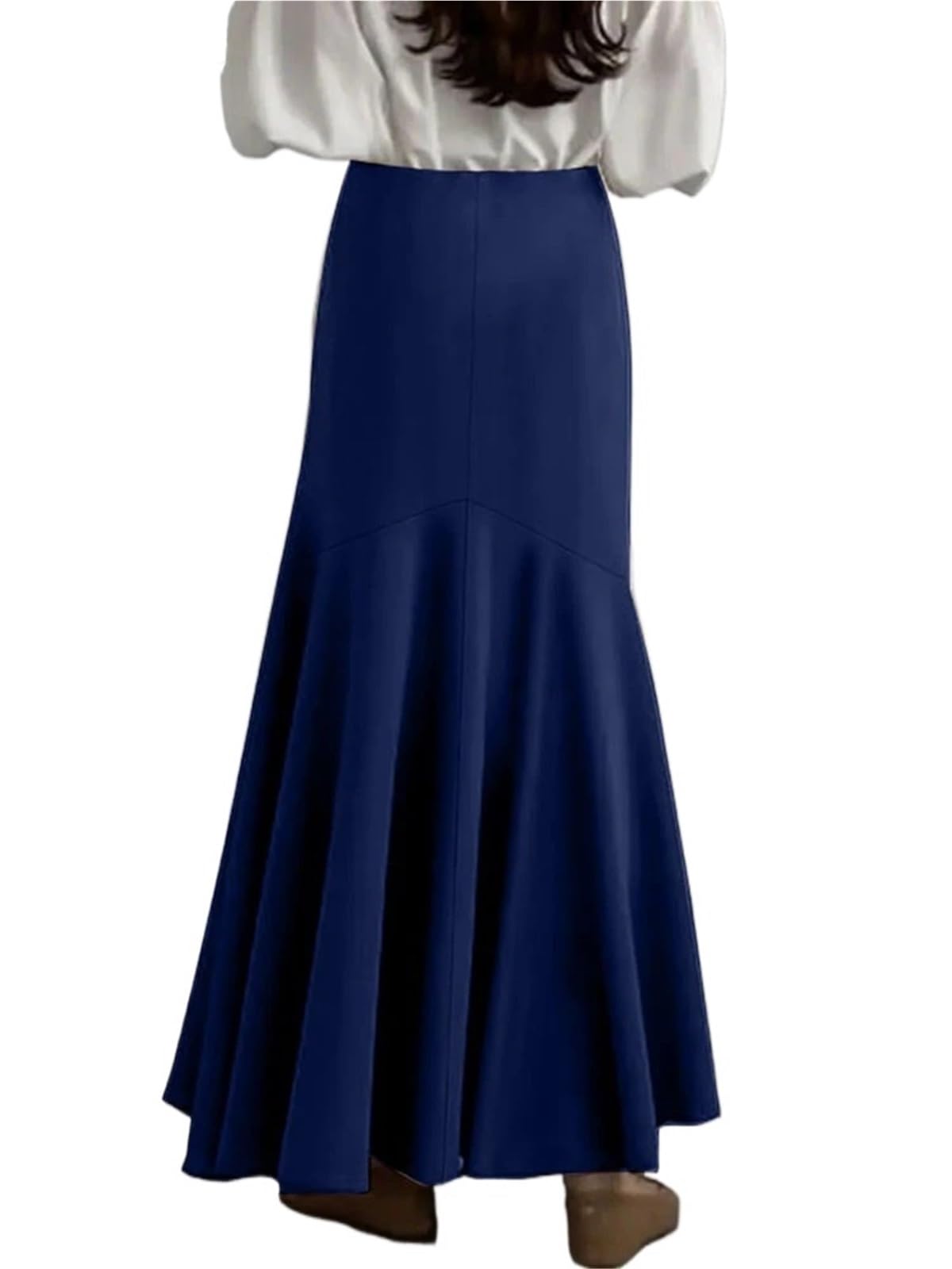 Elegant Women Jupes Long Skirts High Waist Ruffled Fishtail Skirt Autumn Solid Fashion Office Bottom