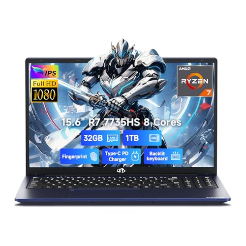 NIMO Light-Gaming-Laptop, 15.6" FHD Computer with AMD 8-Core R7 7735HS 32GB DDR5 RAM 1TB SSD (Up to 4.75GHz, Beat i7-12650H) Radeon 680M GPU 100W Type-C 180° View for Business and School, 2Y Warranty