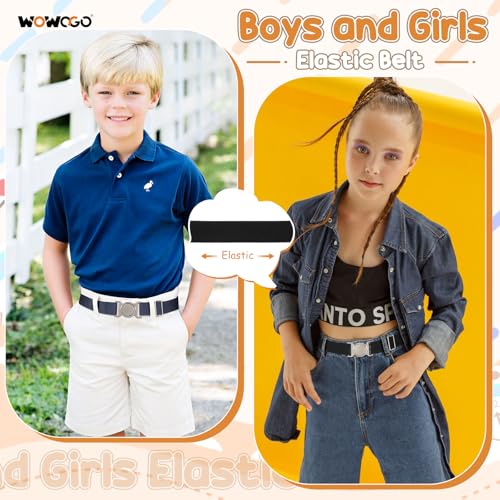 2 Pack Kids Boys Girls Belt Elastic Adjustable Child Stretch Silver Buckle Belts for School Uniform Pants Jeans2