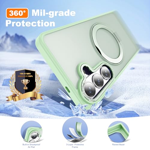 Image of for Samsung Galaxy S26 Plus Case with 360Rotatable Magnetic Ring Stand Compatible with Mag-Safe Military Protection Matte Translucent Phone Case for Samsung Galaxy S26+,Green
