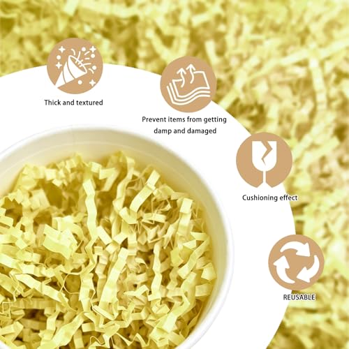 Image of Zankubom 1 /2LB Light Yellow Crinkle Cut Paper Shred Filler Great for Gift Wrapping, Light Yellow Basket Fillers, Birthday, Gift Wrapping, Halloween Thanksgiving Christmas Party Decor Filling Supplies