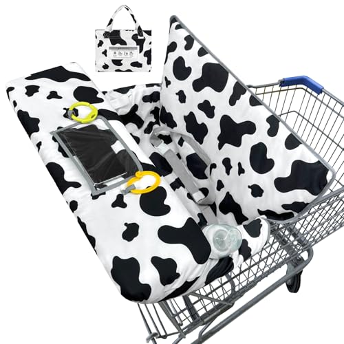 Image of Basumee Shopping Cart Cover for Baby High Chair Covers for Restaurant Seat Grocery Cart Cover for Babies Girl Boy Cart Covers with Storage Pouch Baby Shopping Cart Cover, Black White