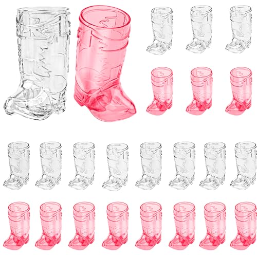 Image of Cowboy Boot Shot Glasses, 24 Pcs 1Oz Mini Plastic Boot Cups(Rose Red&Clear)