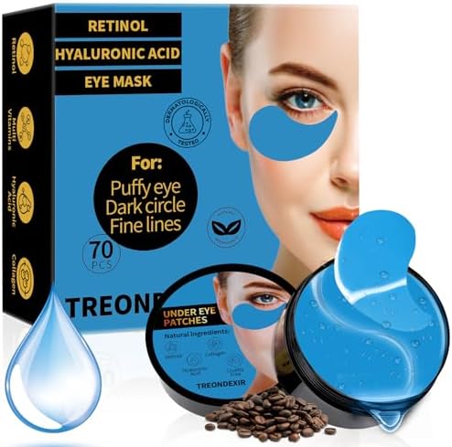 Under Eye Masks for Dark Circles and Puffiness 70PCS, Under Eye Patches for Puffy Eyes Treatment, Under Eye Gel Pads w/Collagen, Retinol, Hyaluronic Acid for Eye Bags Treatment, Gel Eye Mask Skincare
