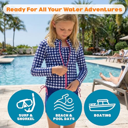 Image of SwimZip Girls' 3 Pc Swim Set w /Long Sleeve Rash Guard, Tankini & Shorts UPF 50+