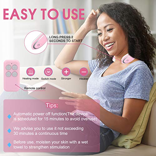 Neck Massager, Smart Cordless Massage Equipment with Heat, Electric Pulse Neck Massager for Women Men Office Home Travel, Great Gift for Christmas Birthday Valentine\'s Day Father’s Mother’s Day(Pink) - Thumbnail 5