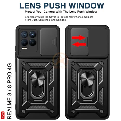 Image of Armor Bumper Back Cover Case for Realme 8 Pro / 8 4G Rotating Camera Cover, Ring Holder & Kickstand | Heavy Duty & 360 Degree Protection Realme 8 Pro / 8 4G Back Cover (Black)