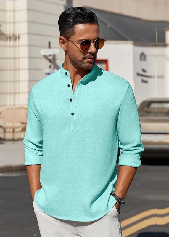 Image of Men's Luster Cotton Solid Casual Short Kurta for Men | Long Sleeve Mandarin Collar Stylish Kurta for Men