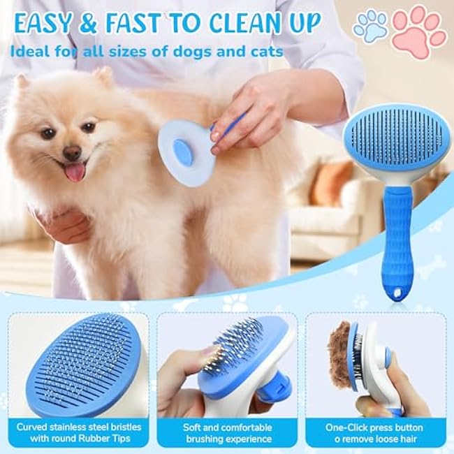 Dog Grooming Kit for Shedding ¨C 8-Piece Pet Grooming Supplies with Deshedding Brush, Bath Gloves, Towels & Silicone Toothbrush | Ideal for Dogs, Cats, Small and Large Pets (Blue)-ebzuSc8l