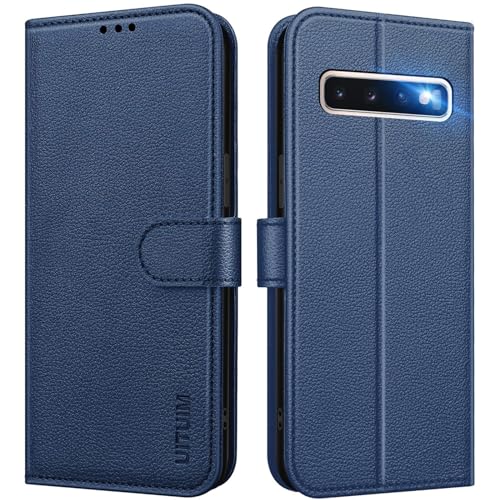UITUIM Handyhülle für Samsung Galaxy S10 (Nicht für S10+) Klapphülle Leder Hülle Klappbar Flip Case Cover mit Magnet Kartenfach Geldbörse Ständer Schutzhülle Handytasche für Samsung S10 4G Blau