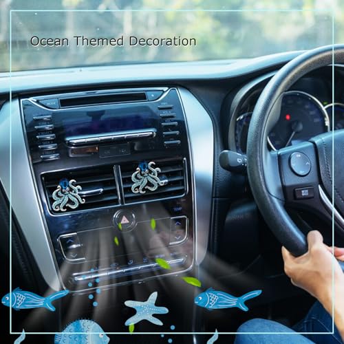 Image of ORIESSE 2pcs Octopus Car Vent Clips Air Freshener,Blue Car Accessories for Women,Bling Rhinestone Beach Ocean Animal Theme Car Decor,Refillable Car Diffuser