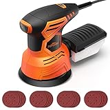 Lijadora excéntrica de 240 W, Tophak TS-SD4, 6000-12000 RPM, 6 velocidades a elegir, 20 papeles de lija (grano 180/120/80/60), caja de polvo, lijadora multiángulo, madera, metal