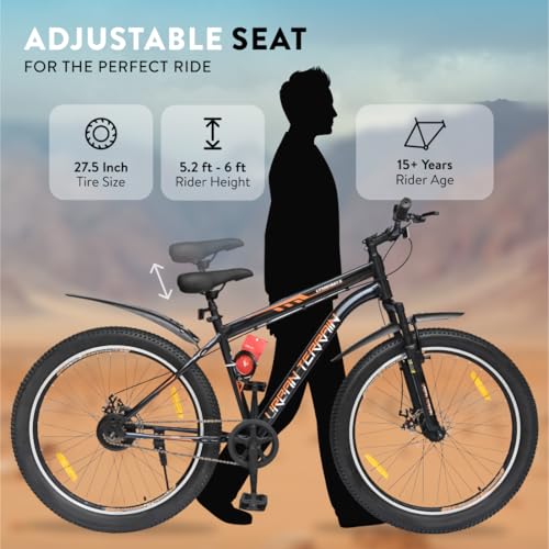 Urban Terrain Bolt Cycle 27.5 inch Single Speed Bike with Front Suspension, Disc Brake, Bell & Lock Bicycle for Men Mountain Bike UT5001S27.5ACC | Ideal for 15+ Years, Unisex, Frame : 17.5 inch Black 9 51SB7RTO5rL