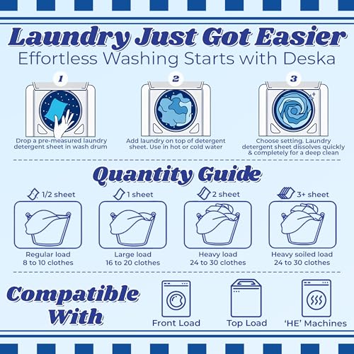 Image of DESKA Eco-friendly Laundry Detergent Sheets - 30 Sheets | For Top Load & Front Load |Tough Stain Removal with Bio Enzymes Infused |Fast Dissolving, No Residue| Plant-based, Chemical Free (30)