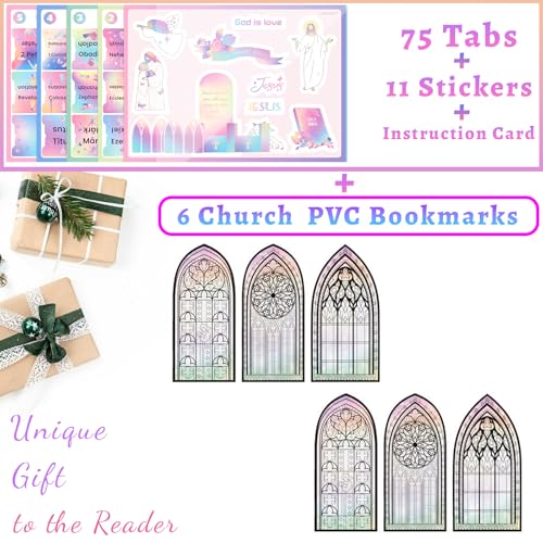 Image of Bible Tabs with Unique Stickers, Laminated Bible Tabs for Women & Men, Christian Gifts, Large Print Bible Tabs for Easy Navigation, Bible Book Index Tabs Labels, Bible Study Supplies, Rainbow4 SQ3
