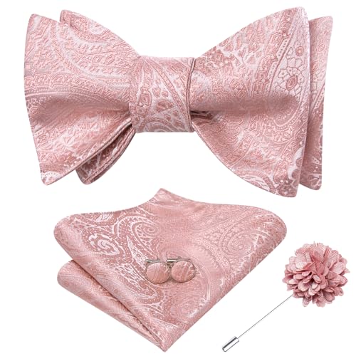 Image of Dubulle Self Tie Bow Ties and Lapel Pin for Men Paisley Solid Mens Bowtie and Handkerchief Cufflinks Set Wedding